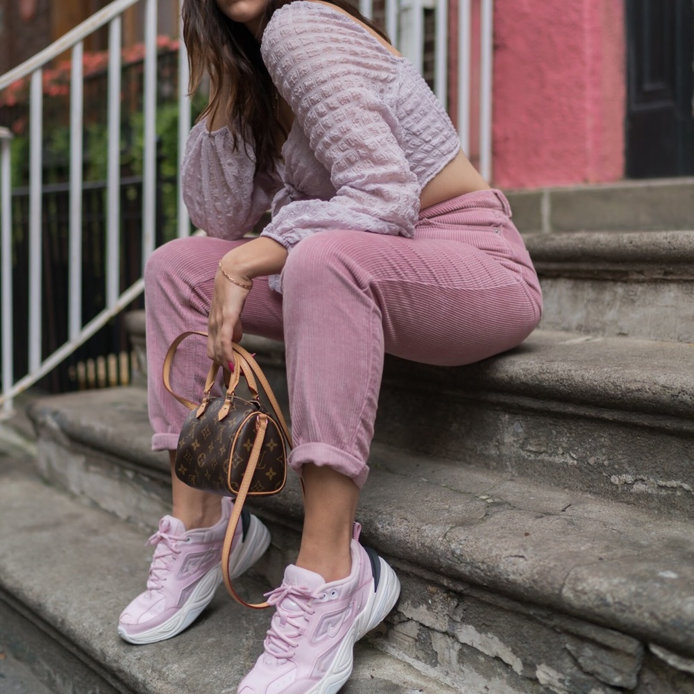 Pink corduroy mom jeans - relaxed fit denim